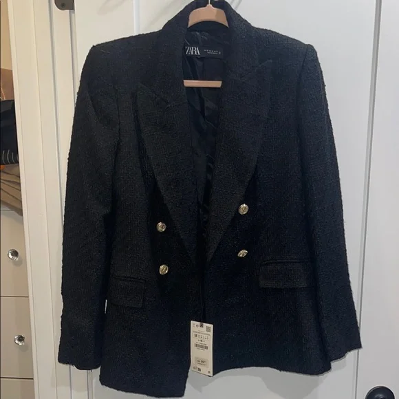 Zara Black Blazer Double-Breasted Tailored Fit - Picture 3 of 8